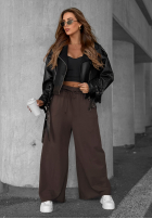 din material textil Pantaloni wide leg Trust The Moment ciocolatii