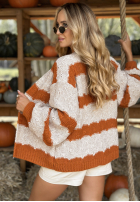 Krótki Cardigan w paski Not Coming Back beżowo-portocaliu