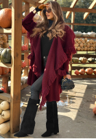 Długi Cardigan z frędzlami Forget My Name burgundowy