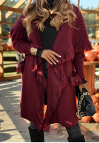 Długi Cardigan z frędzlami Forget My Name burgundowy