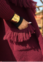 Długi Cardigan z frędzlami Forget My Name burgundowy