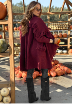 Długi Cardigan z frędzlami Forget My Name burgundowy