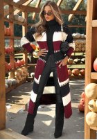 Długi Cardigan w paski Spill The Tea negru-burgundowy