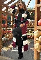 Długi Cardigan w paski Spill The Tea negru-burgundowy