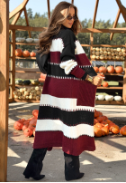 Długi Cardigan w paski Spill The Tea negru-burgundowy