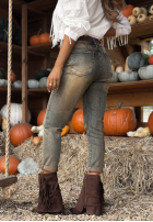 Pantaloni din denim z paskiem Not In The Mood ciemnoniebieskie
