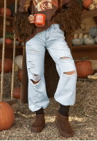 Pantaloni din denim z przetarciami Seen Too Much albastre