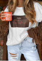 Tricou z nadrukiem Hello Autumn Alb