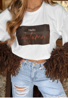 Tricou z nadrukiem Hello Autumn Alb
