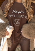 Tricou z nadrukiem Pumpkin Spice Season ciocolatiu