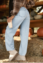 Pantaloni din denim wide leg Not My Type albastre