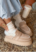 zamszowe Botine z futerkiem Walking On Leaves bej