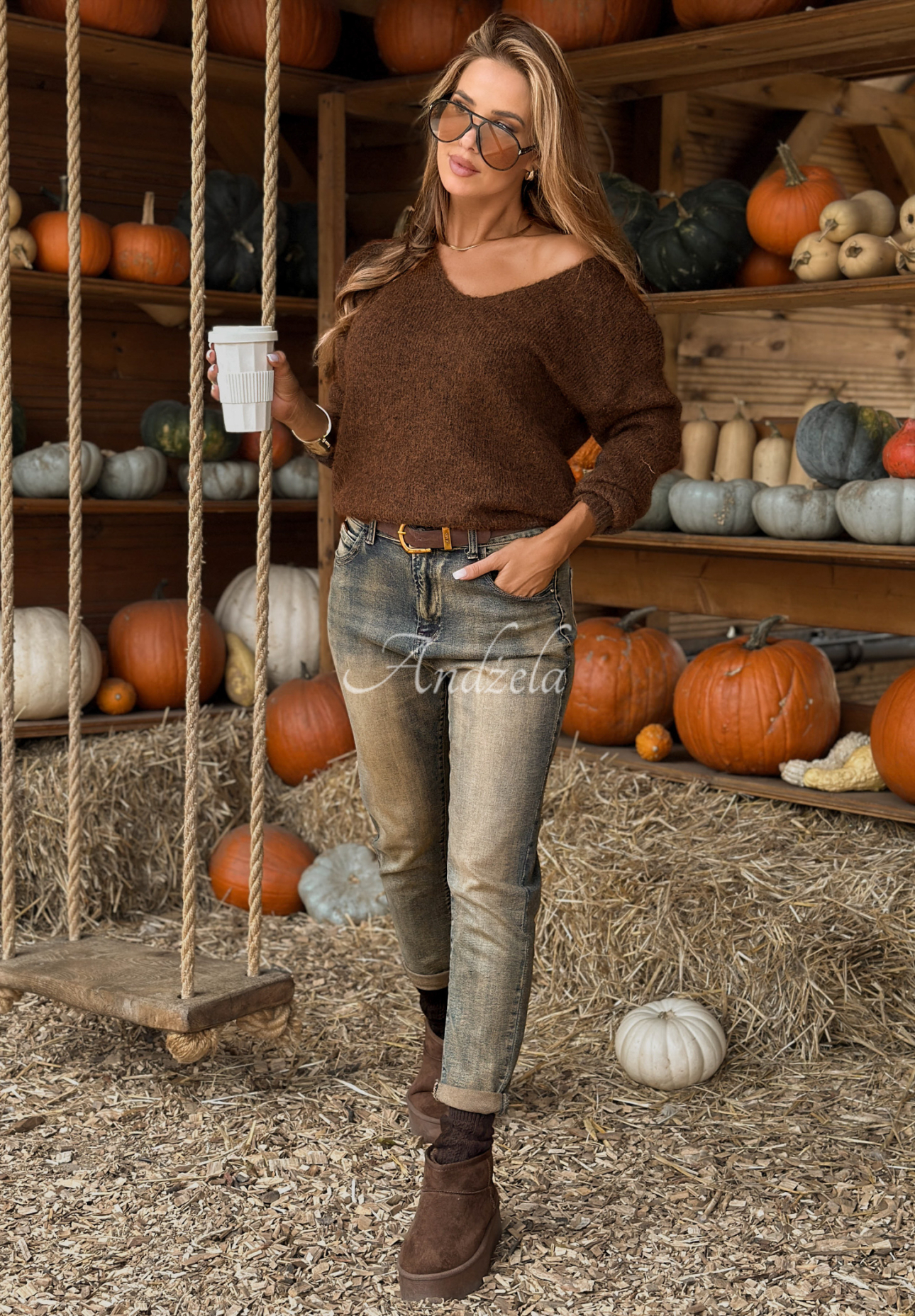 Set 2in1 pulover și eșarfă Cinnamon Caffe Latte