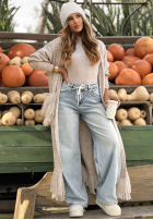 Pantaloni din denim wide leg z paskiem