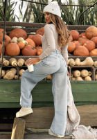 Pantaloni din denim wide leg z paskiem