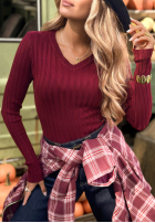 Prążkowana Bluză longsleeve Wrong Time burgundowa