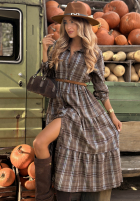 Koszulowa Rochie midi w kratę Raya ciocolatie