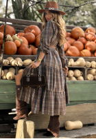 Koszulowa Rochie midi w kratę Raya ciocolatie