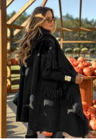 Długi Cardigan z frędzlami Forget My Name negru