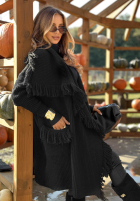 Długi Cardigan z frędzlami Forget My Name negru