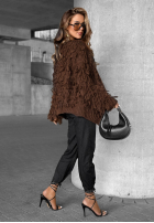 Krótki Cardigan z frędzlami Fringe ciocolatiu