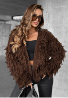 Krótki Cardigan z frędzlami Fringe ciocolatiu