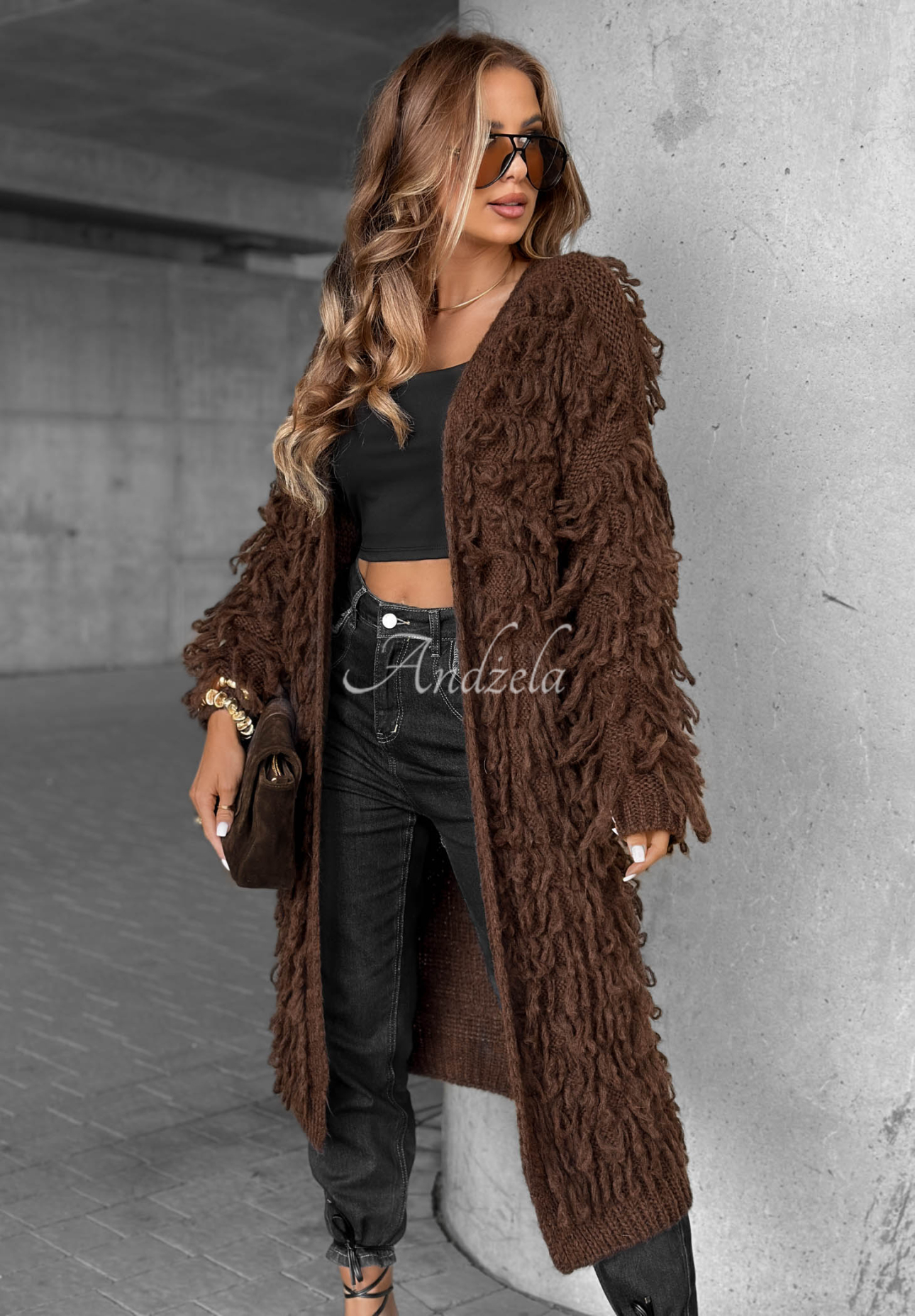 Cardigan lung cu franjuri Fringe