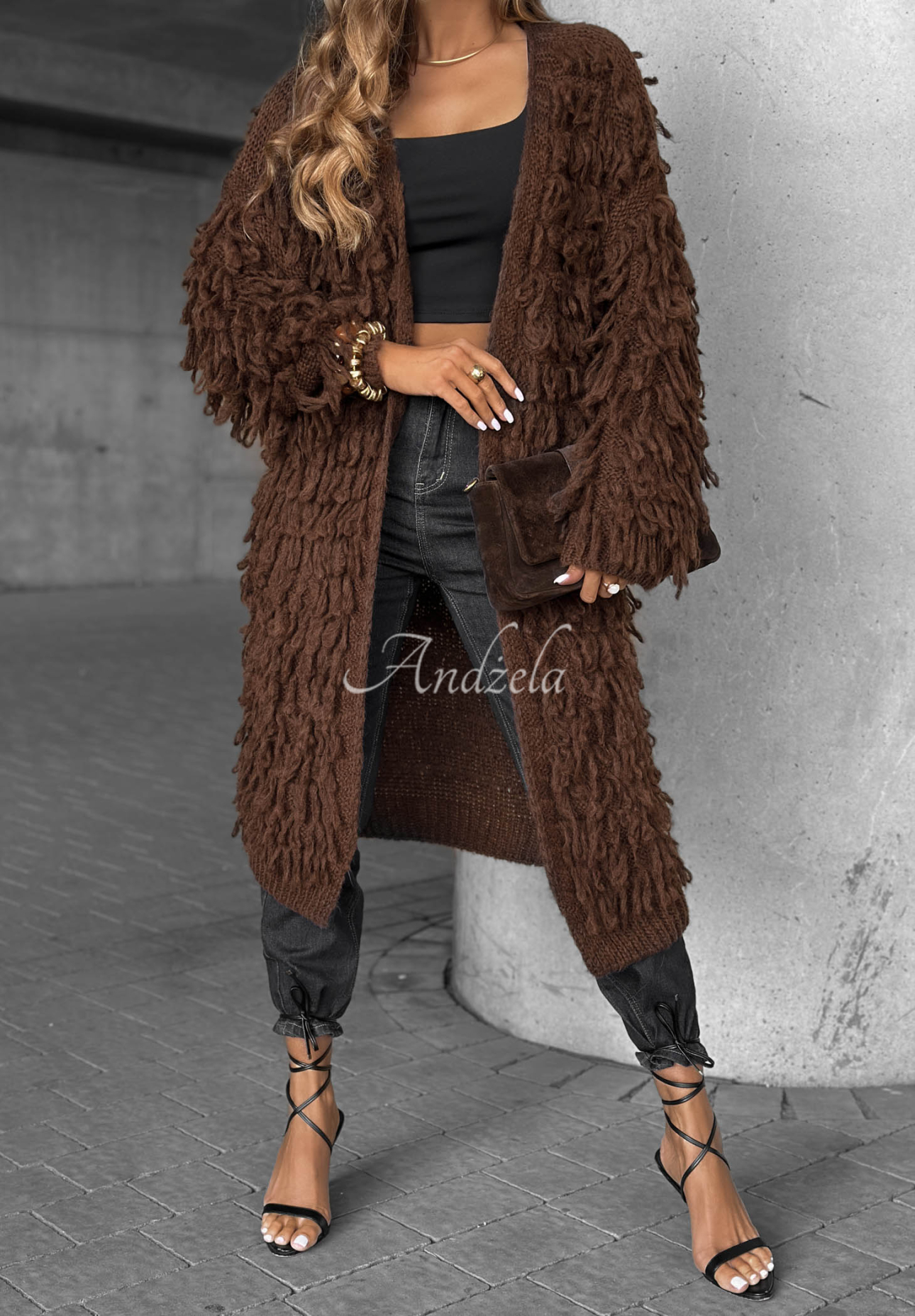Cardigan lung cu franjuri Fringe