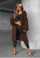 Długi Cardigan z frędzlami Fringe ciocolatiu