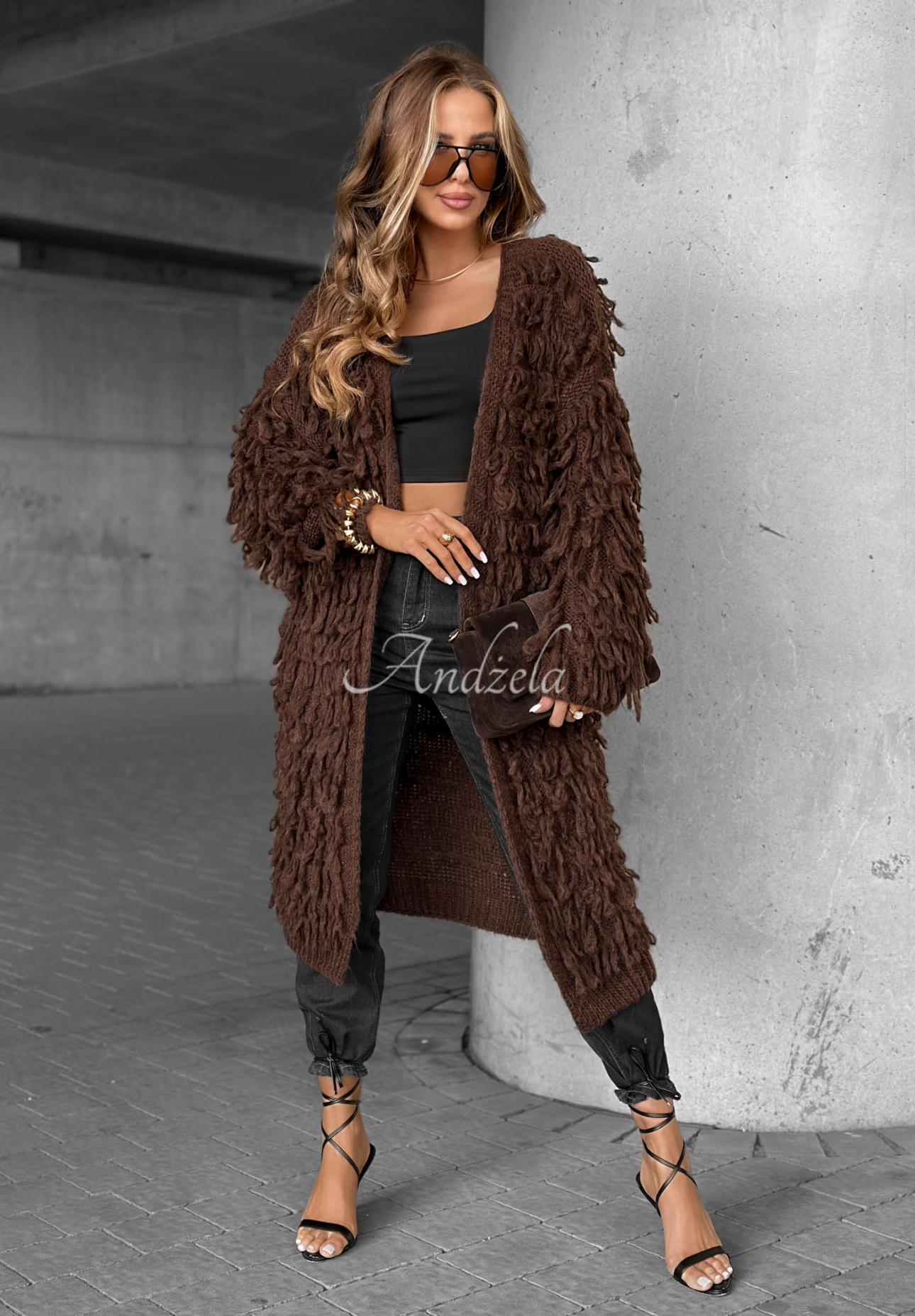 Cardigan lung cu franjuri Fringe