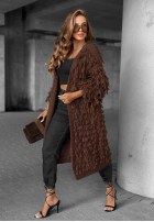 Długi Cardigan z frędzlami Fringe ciocolatiu