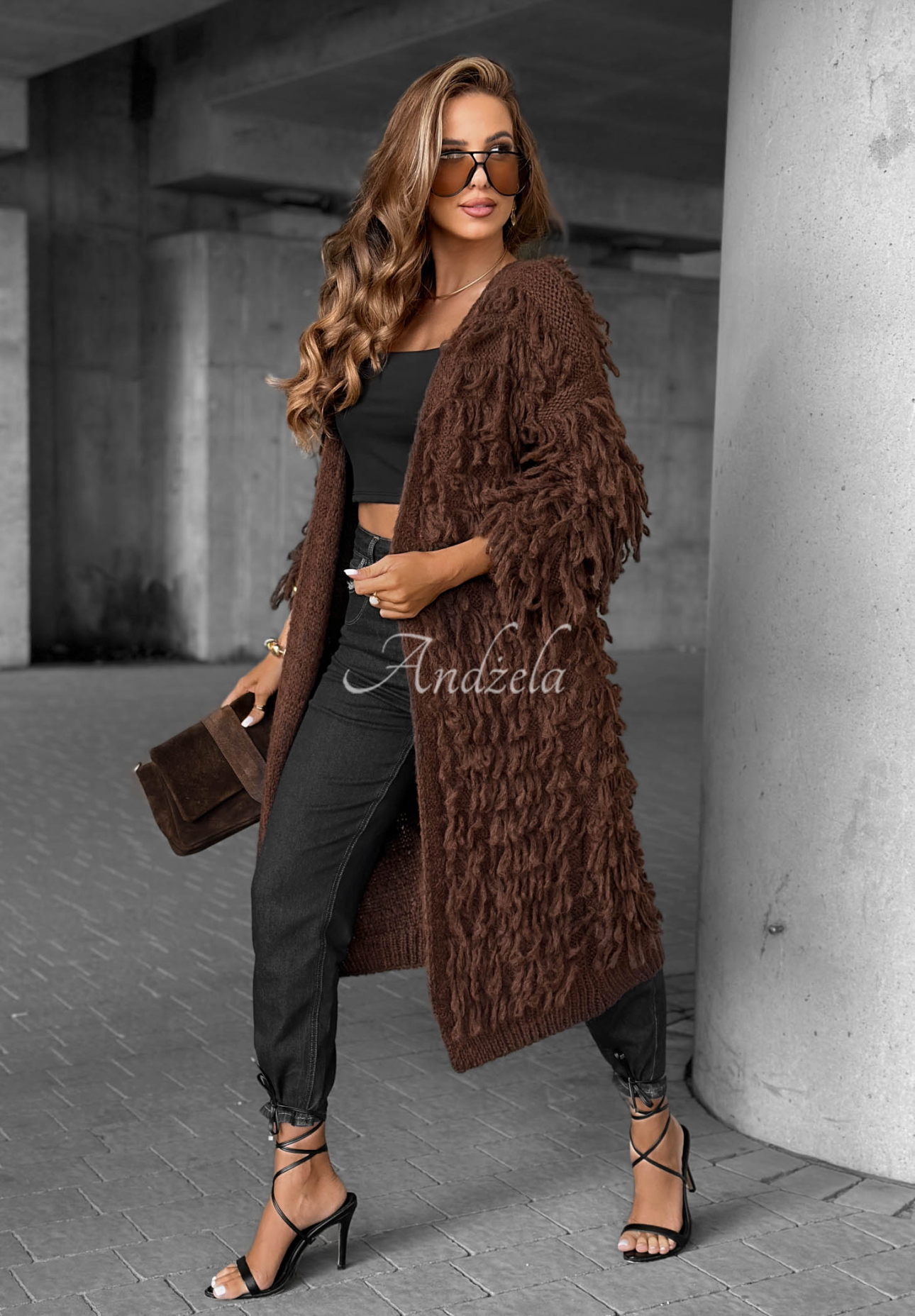 Cardigan lung cu franjuri Fringe