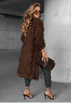 Długi Cardigan z frędzlami Fringe ciocolatiu