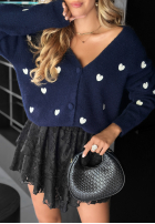 Krótki Cardigan w serduszka Slowly Kiss bluemarin