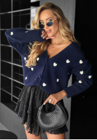 Krótki Cardigan w serduszka Slowly Kiss bluemarin