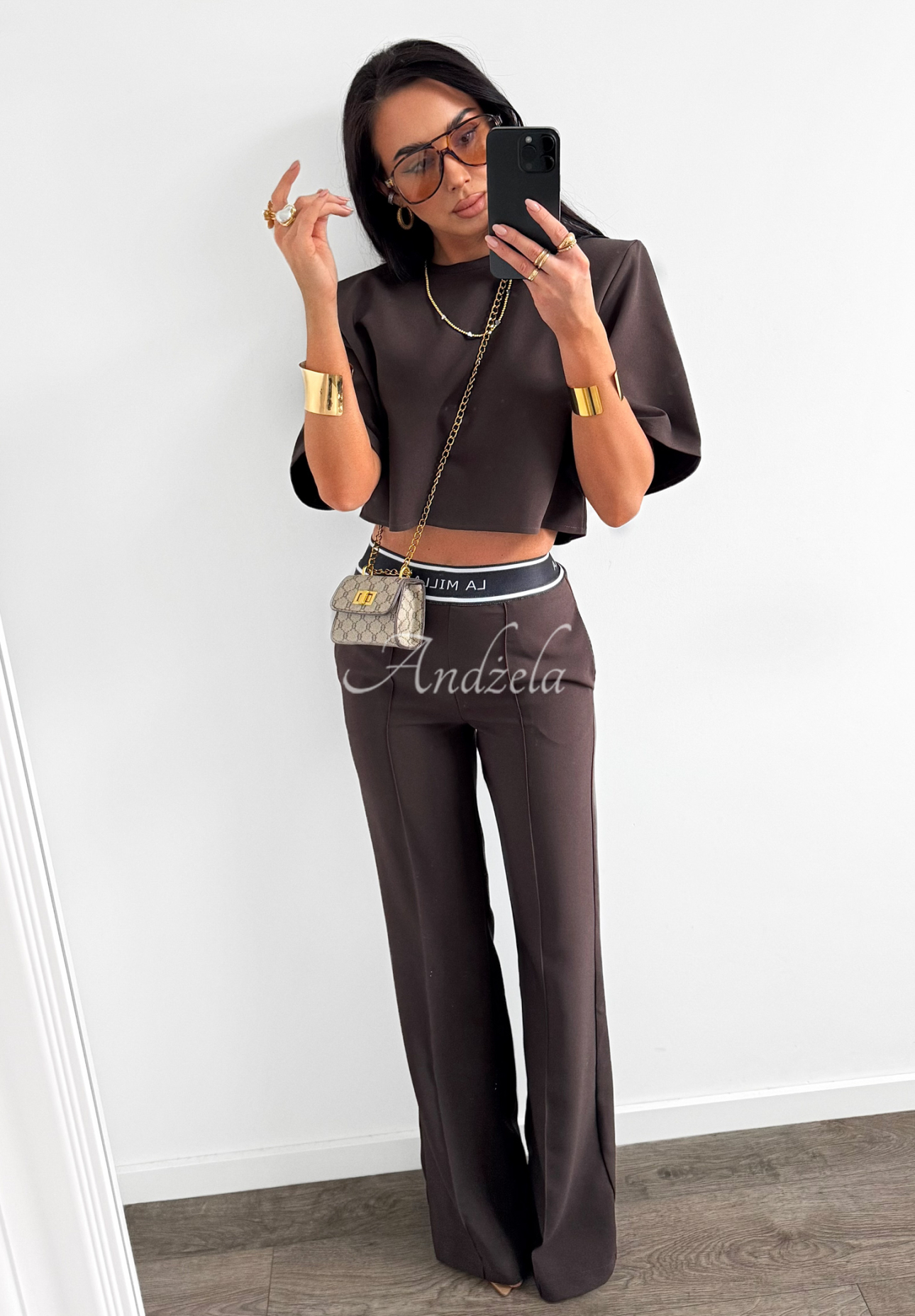 Eleganckie Pantaloni wide leg La Milla Sunshine Elegance ciocolatii