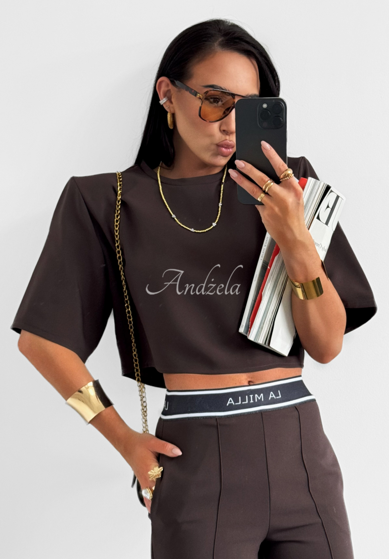 Eleganckie Pantaloni wide leg La Milla Sunshine Elegance ciocolatii
