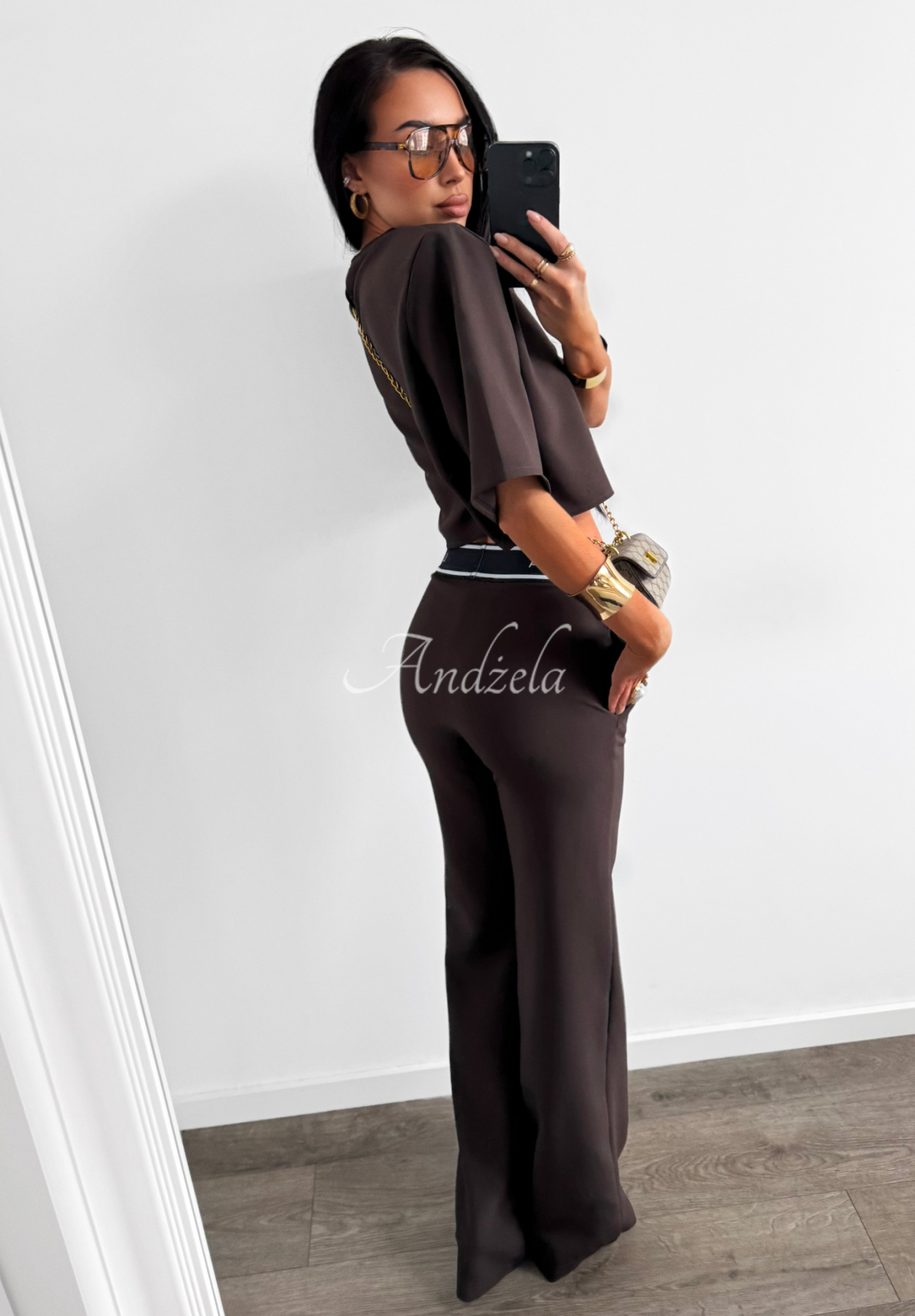 Eleganckie Pantaloni wide leg La Milla Sunshine Elegance ciocolatii