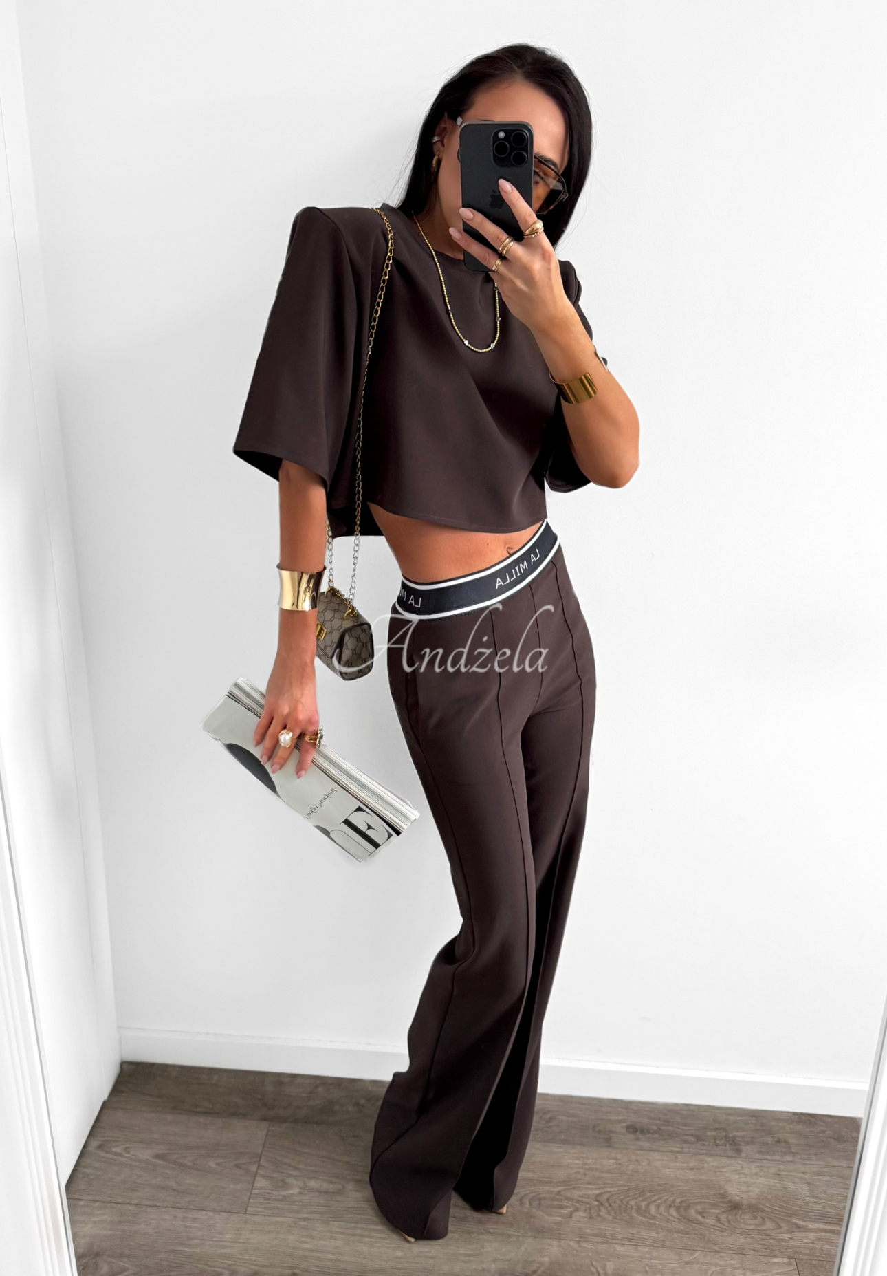 Eleganckie Pantaloni wide leg La Milla Sunshine Elegance ciocolatii