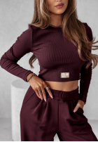 Compleu prążkowana Bluză i Pantaloni wide leg Don’t Stop wino