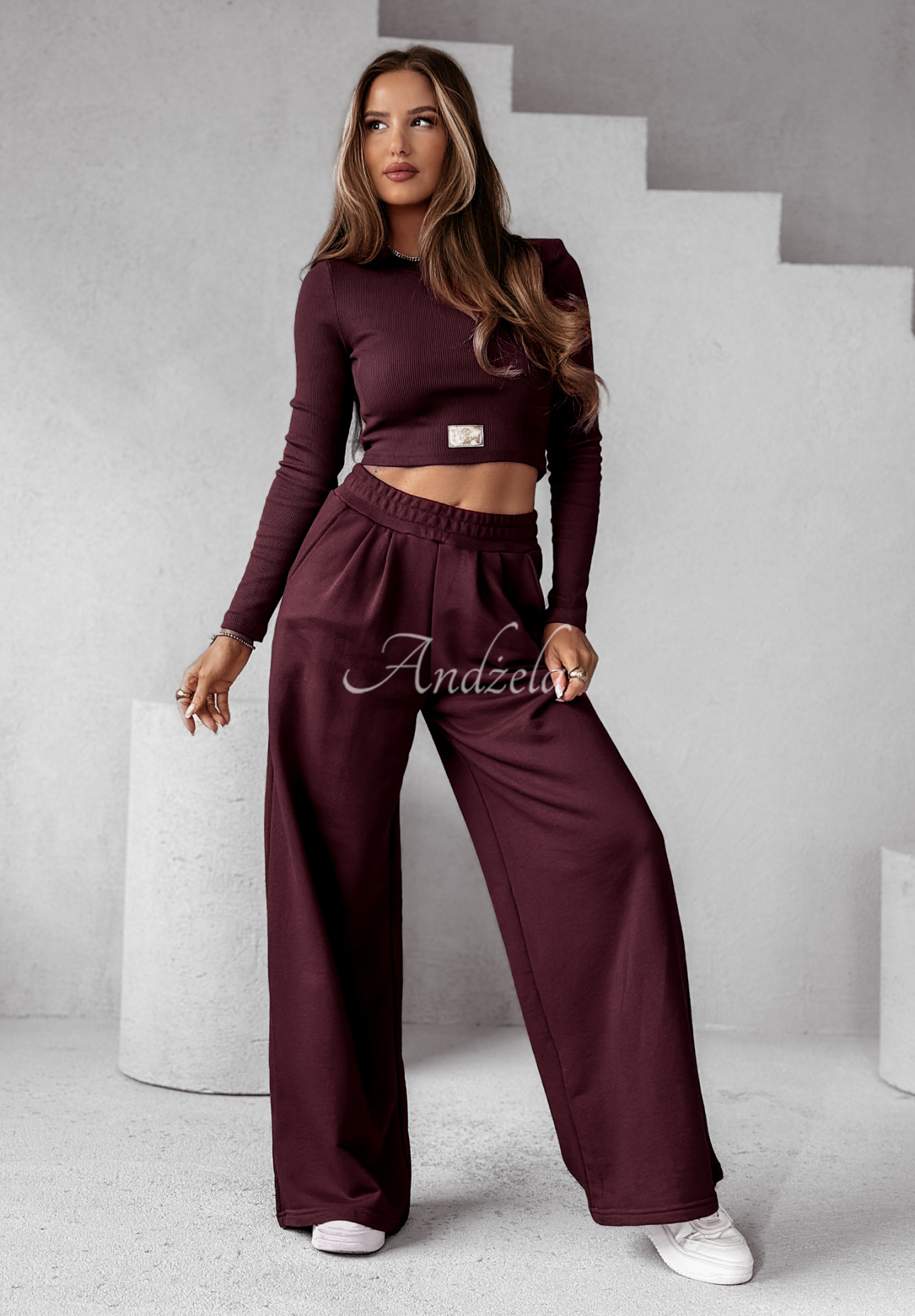 Compleu format din bluză și pantaloni wide leg Don’t Stop din material striat