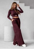Compleu prążkowana Bluză i Pantaloni wide leg Don’t Stop wino