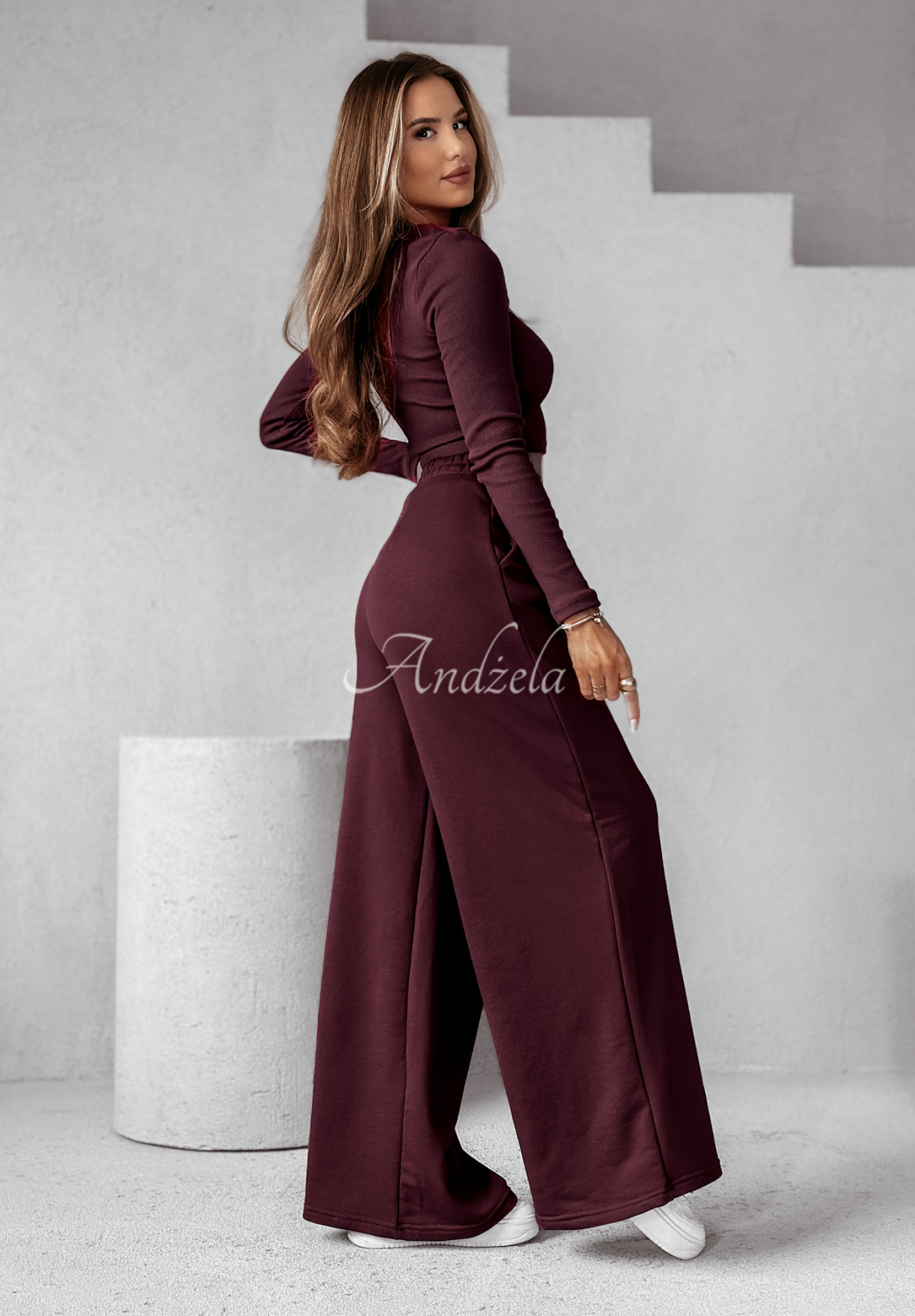 Compleu format din bluză și pantaloni wide leg Don’t Stop din material striat