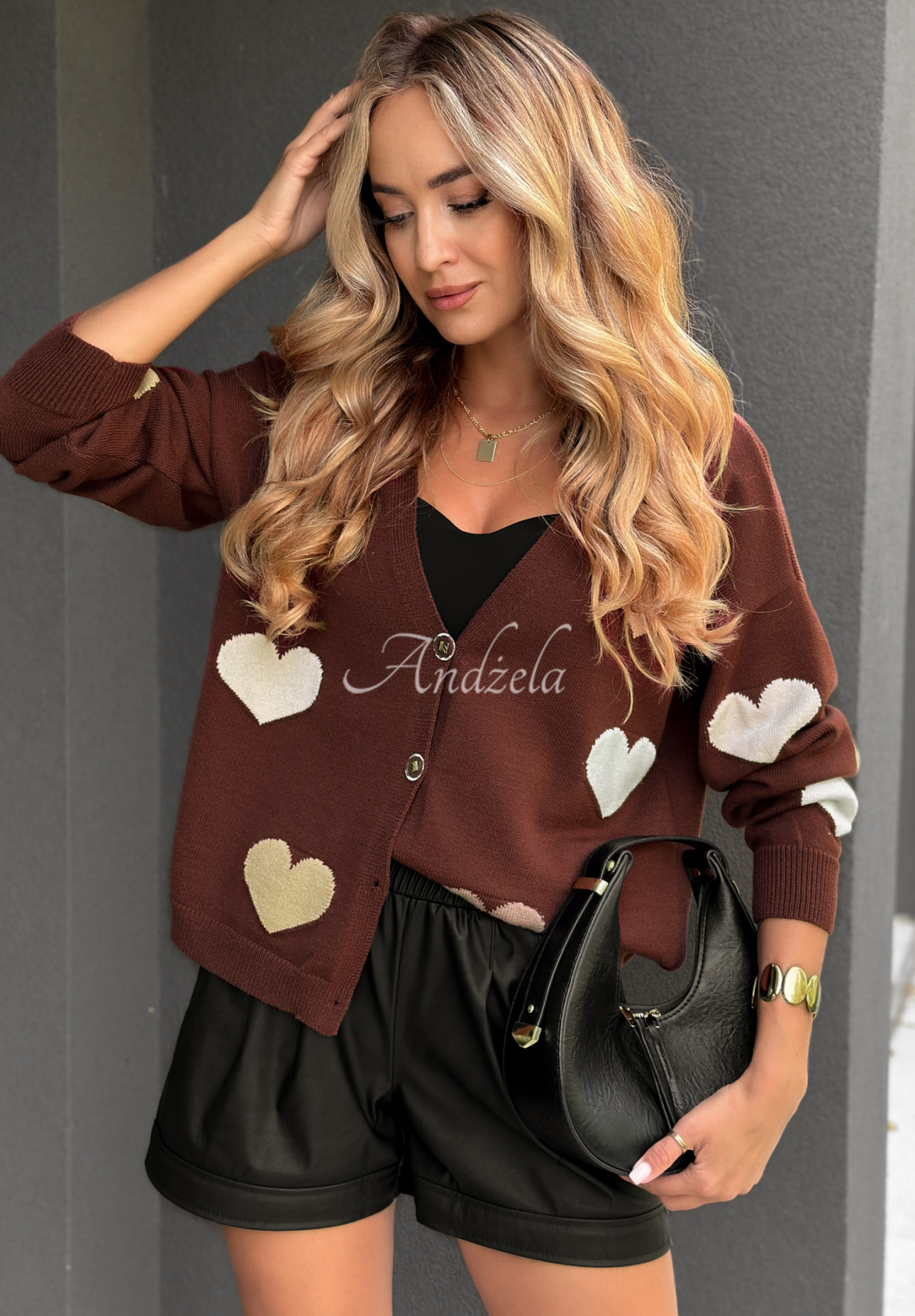 Cardigan scurt cu inimioare și viscoză Your Heartbeat