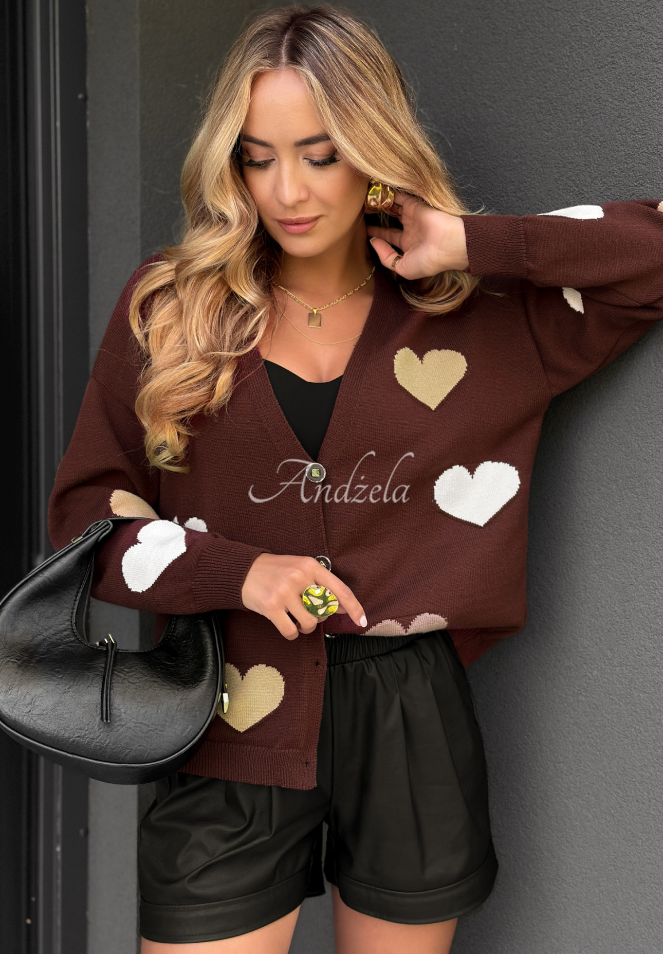 Cardigan scurt cu inimioare și viscoză Your Heartbeat