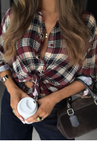 Cămașă w kratę Latte Time burgundowa