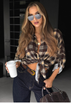 Cămașă w kratę Latte Time ciocolatie