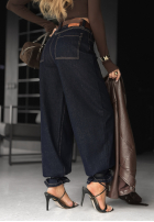 Pantaloni din denim z paskiem banana Pause & Breathe bluemarin