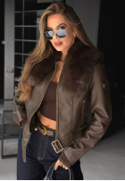 Skórzana Geacă z futerkiem Still Unread ciocolatie