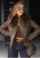 Skórzana Geacă z futerkiem Still Unread ciocolatie